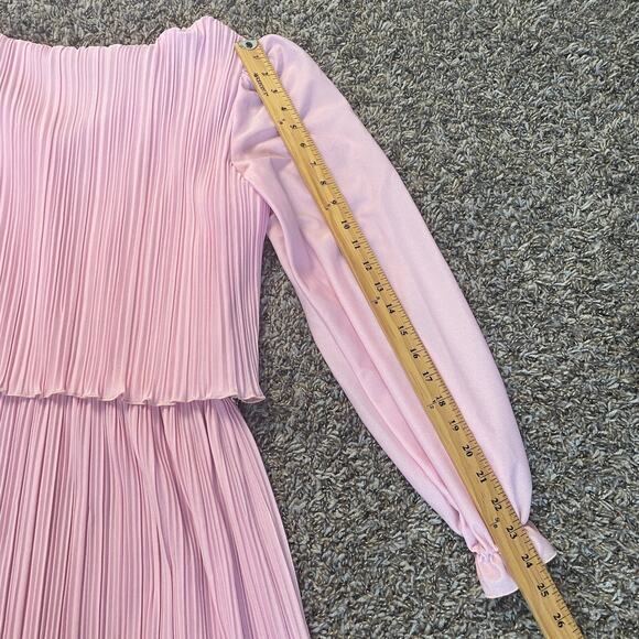 Vintage 70s Dress Size 4 Light Pink Pleated Puff Sleeve Lace Coqutte Romantic - Picture 12 of 16